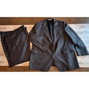 Christian Brooks 2pc Suit Mens Grey Pinstripe Wool Blend Blazer & Pants see pics